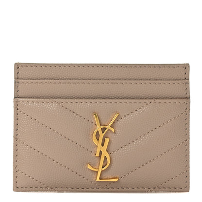Saint Laurent Grain De Poudre Matelasse Chevron Monogram Credit Card Case Cork 1 of 6