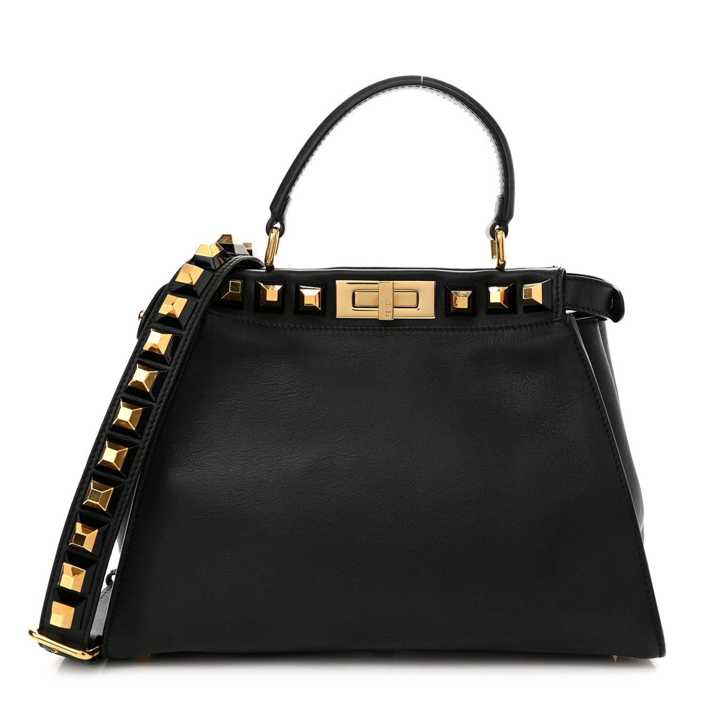 Vitello Seta Gold Studded Medium Peekaboo Iconic Satchel Black