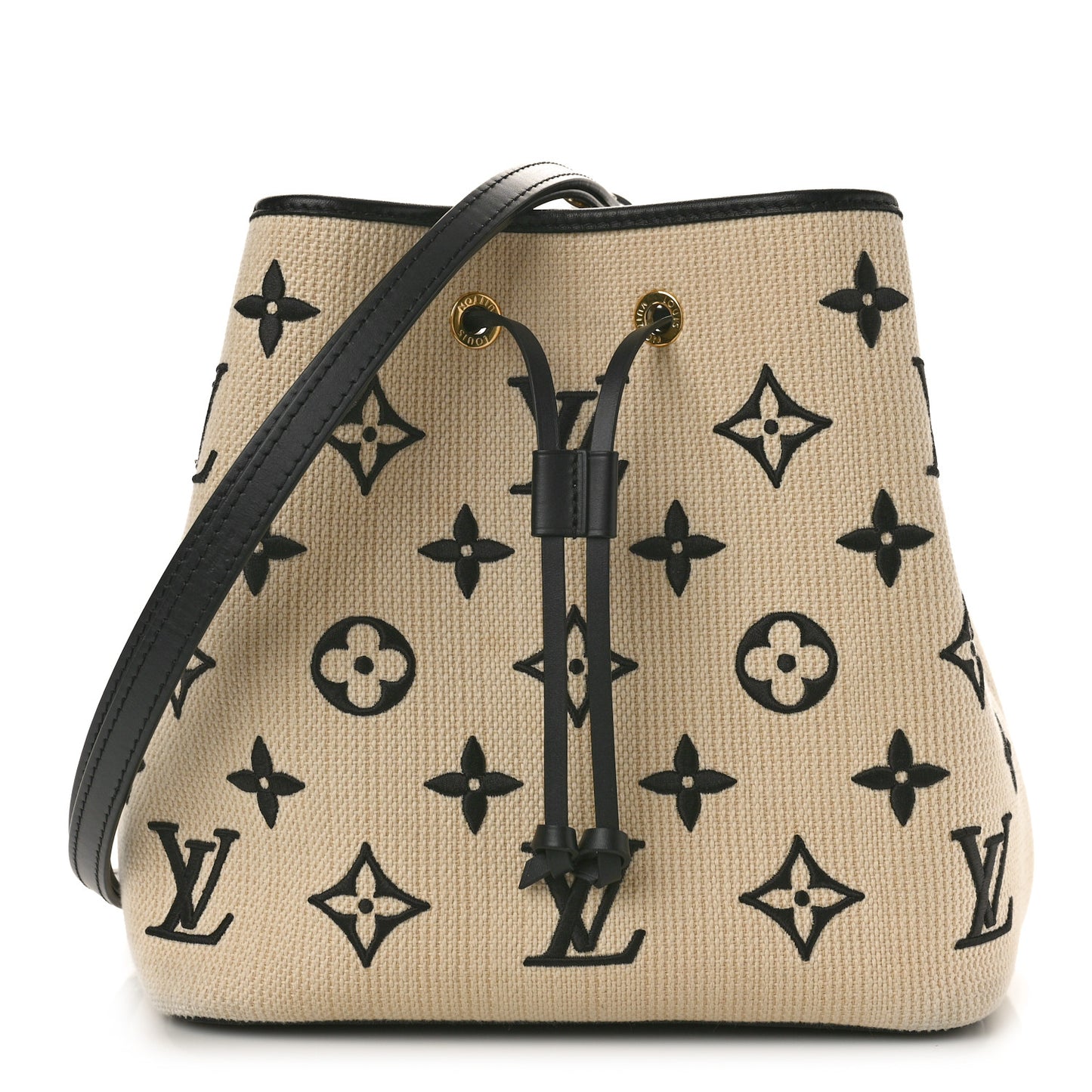 Cotton Monogram Embroidered Neonoe MM Beige Black