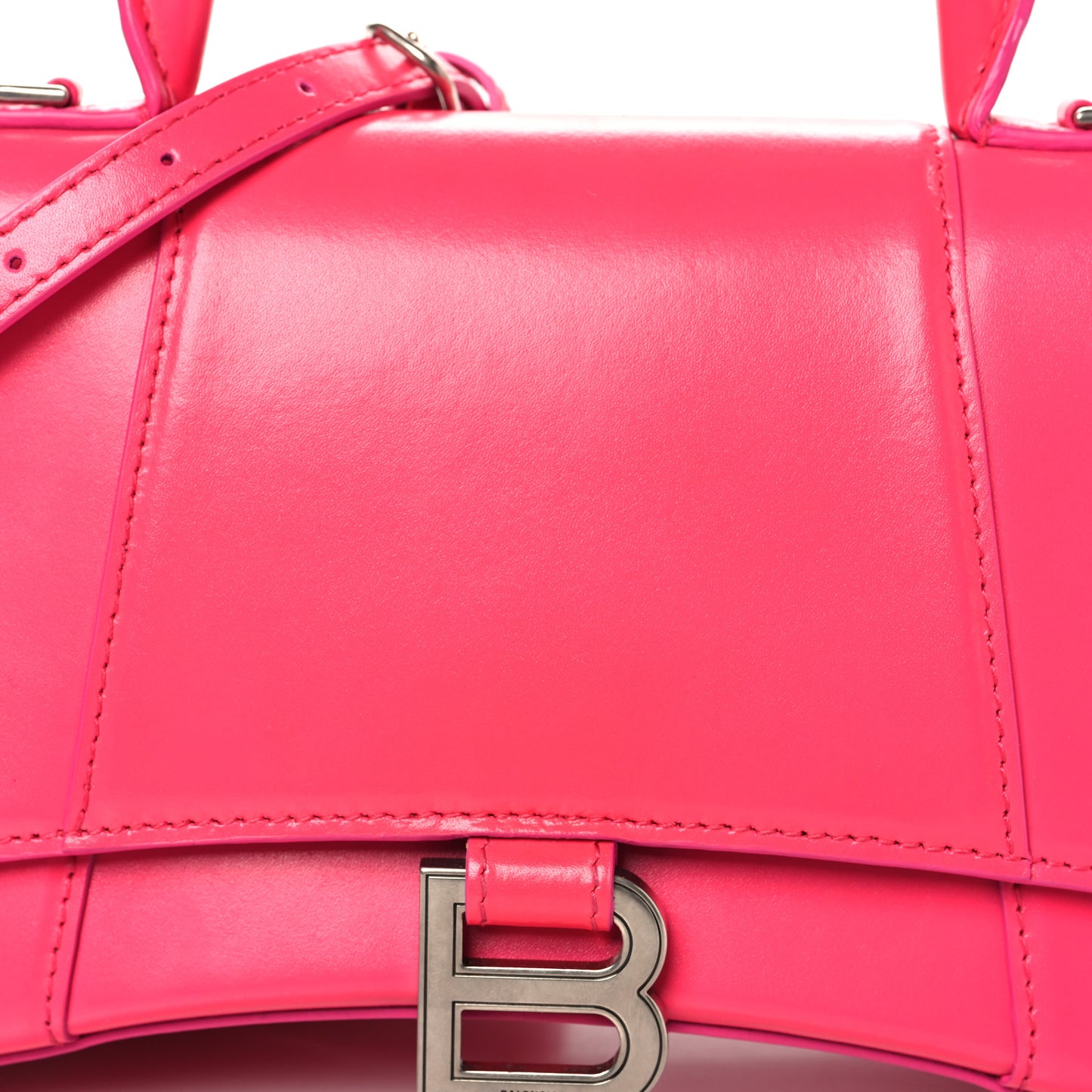 Shiny Box Calfskin Small Hourglass Top Handle Bag Acid Fuchsia