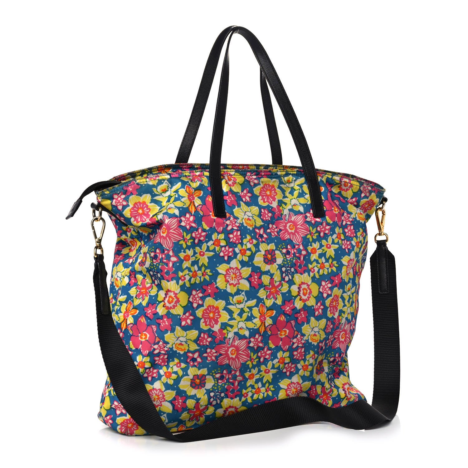 Prada Tessuto Nylon Saffiano Floral Print Tote Multicolor 3 of 12