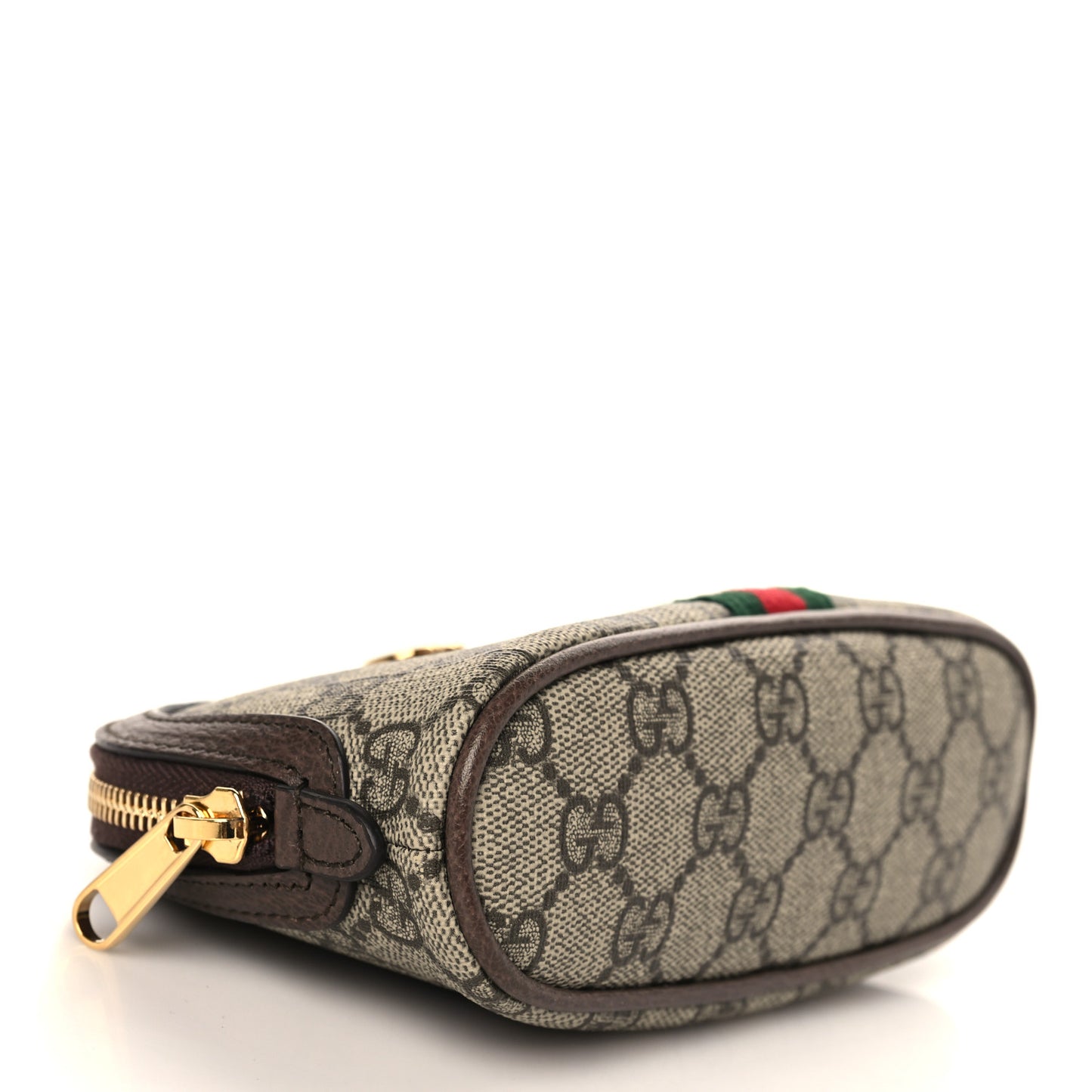 GG Supreme Monogram Textured Calfskin Web Medium Ophidia Cosmetic Case Beige Ebony New Acero