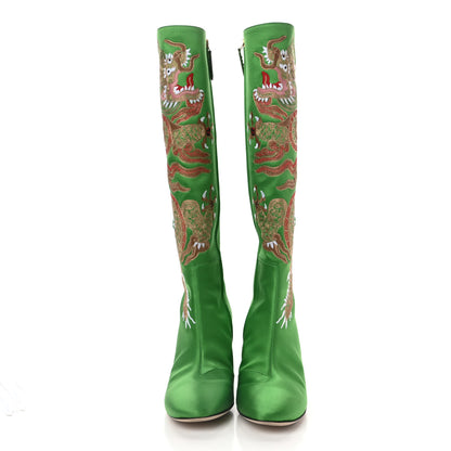 Gucci Silk Satin Malaga Kid Embroidered Candy Dragon Block-Heel Knee Boot 39 Palm 2 of 12