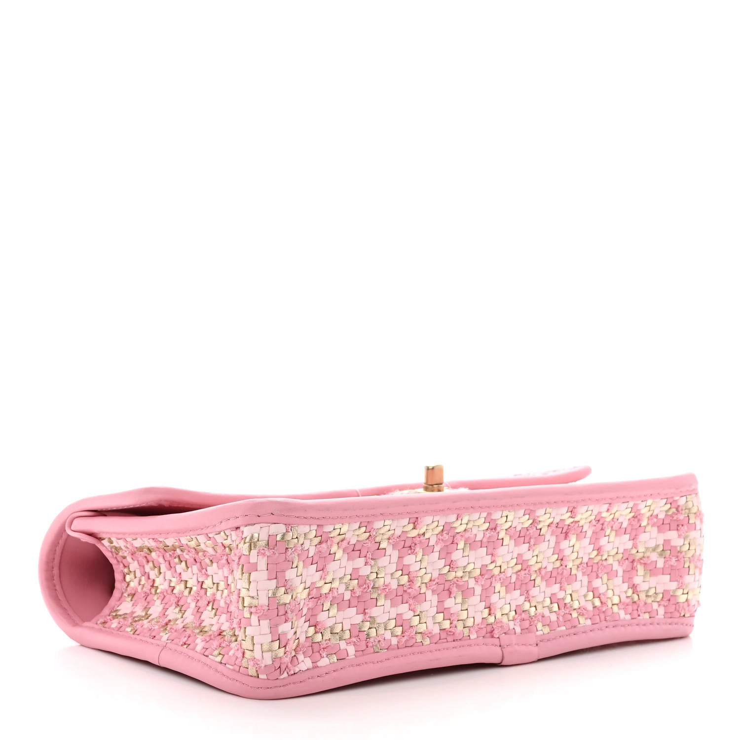 Chanel Metallic Lambskin Viscose Woven Flap Pink Gold 4 of 10