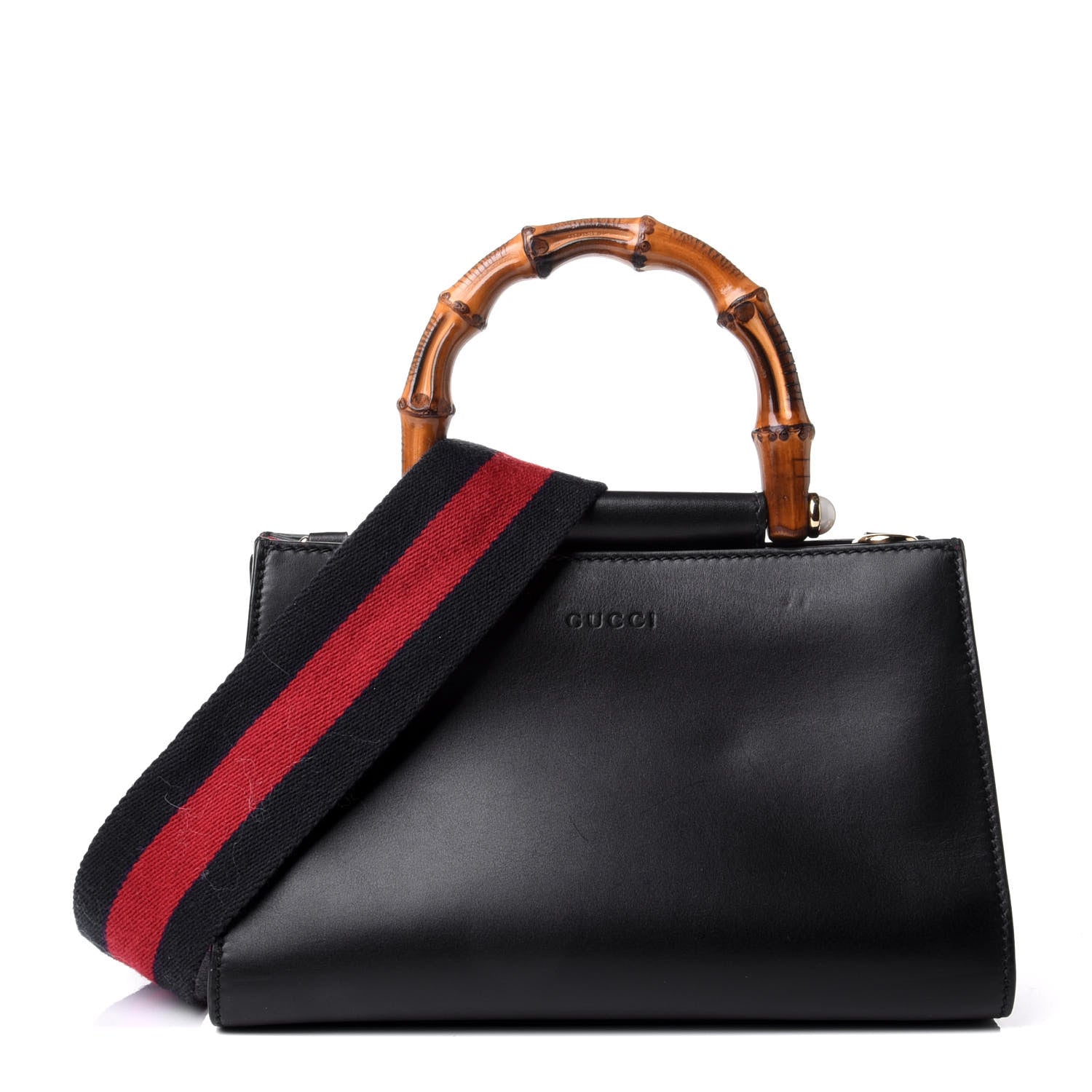 Gucci Nappa Bamboo Web Mini Nymphaea Top Handle Bag Black 1 of 5
