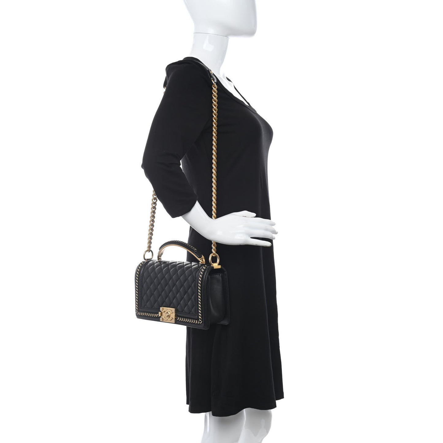 Lambskin Quilted Medium Top Handle Boy Flap Black