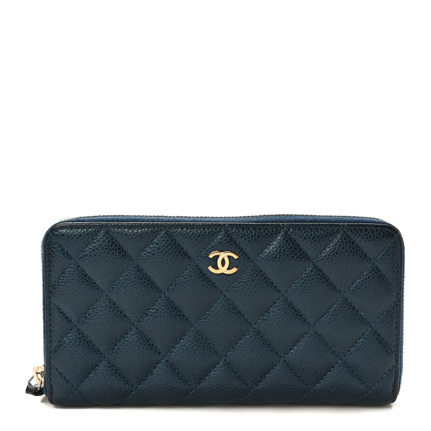 Chanel Metallic Caviar Quilted Large Gusset Zip Around Wallet Dark Blue 1 of 8