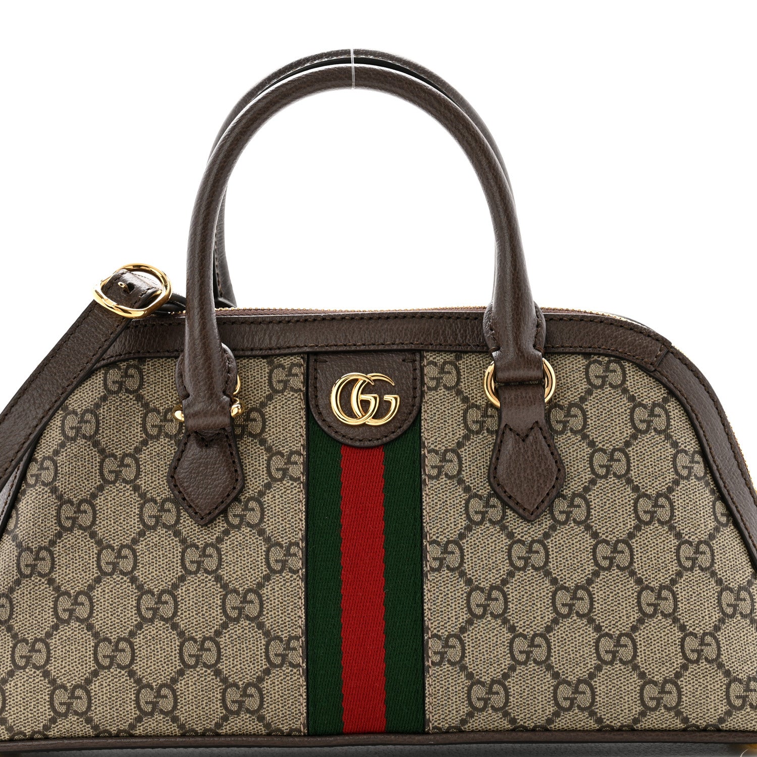 Gucci GG Supreme Monogram Textured Dollar Calfskin Web Medium Ophidia Top Handle Bowler Bag Beige Ebony New Acero 8 of 10