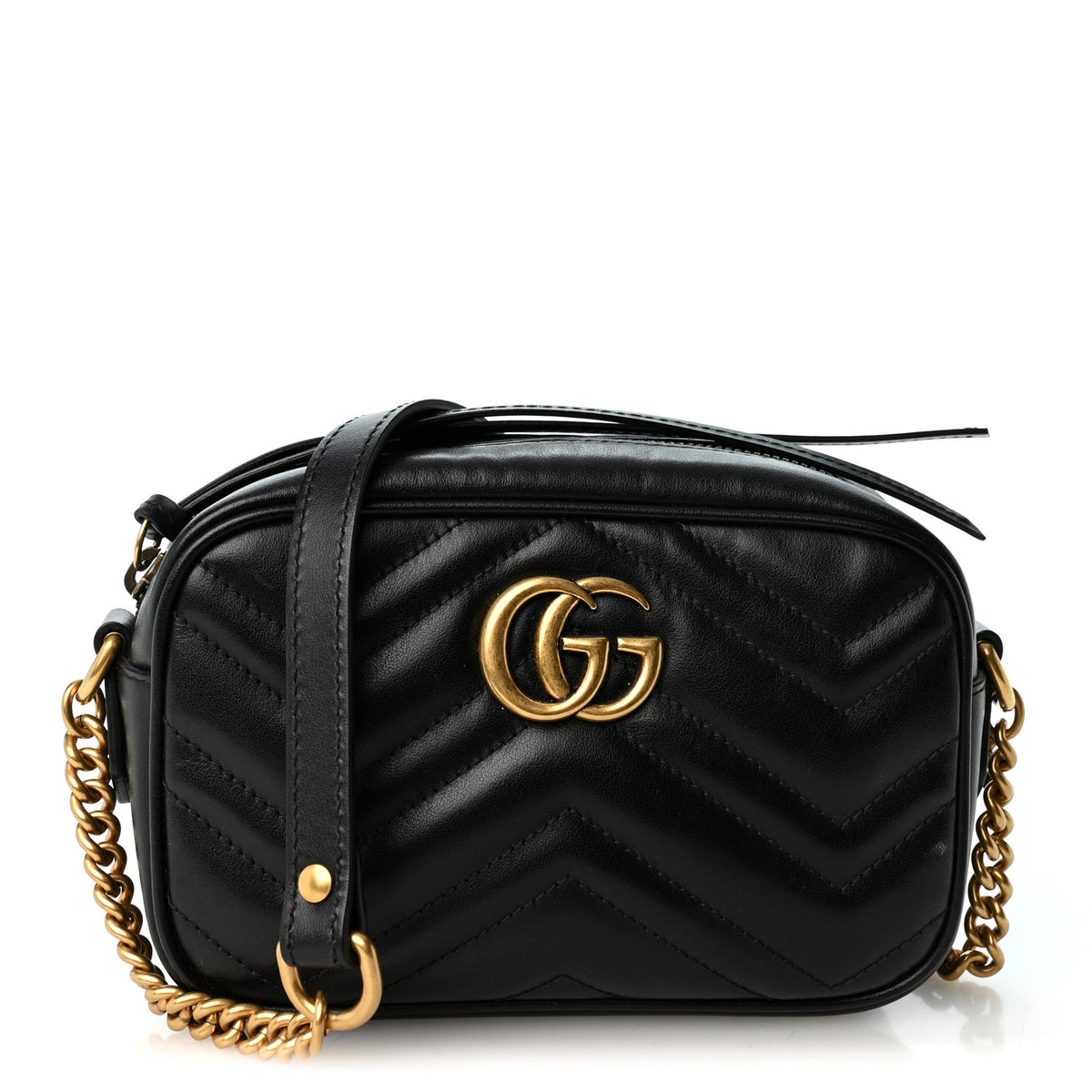 Calfskin Matelasse Mini GG Marmont Chain Shoulder Bag Black