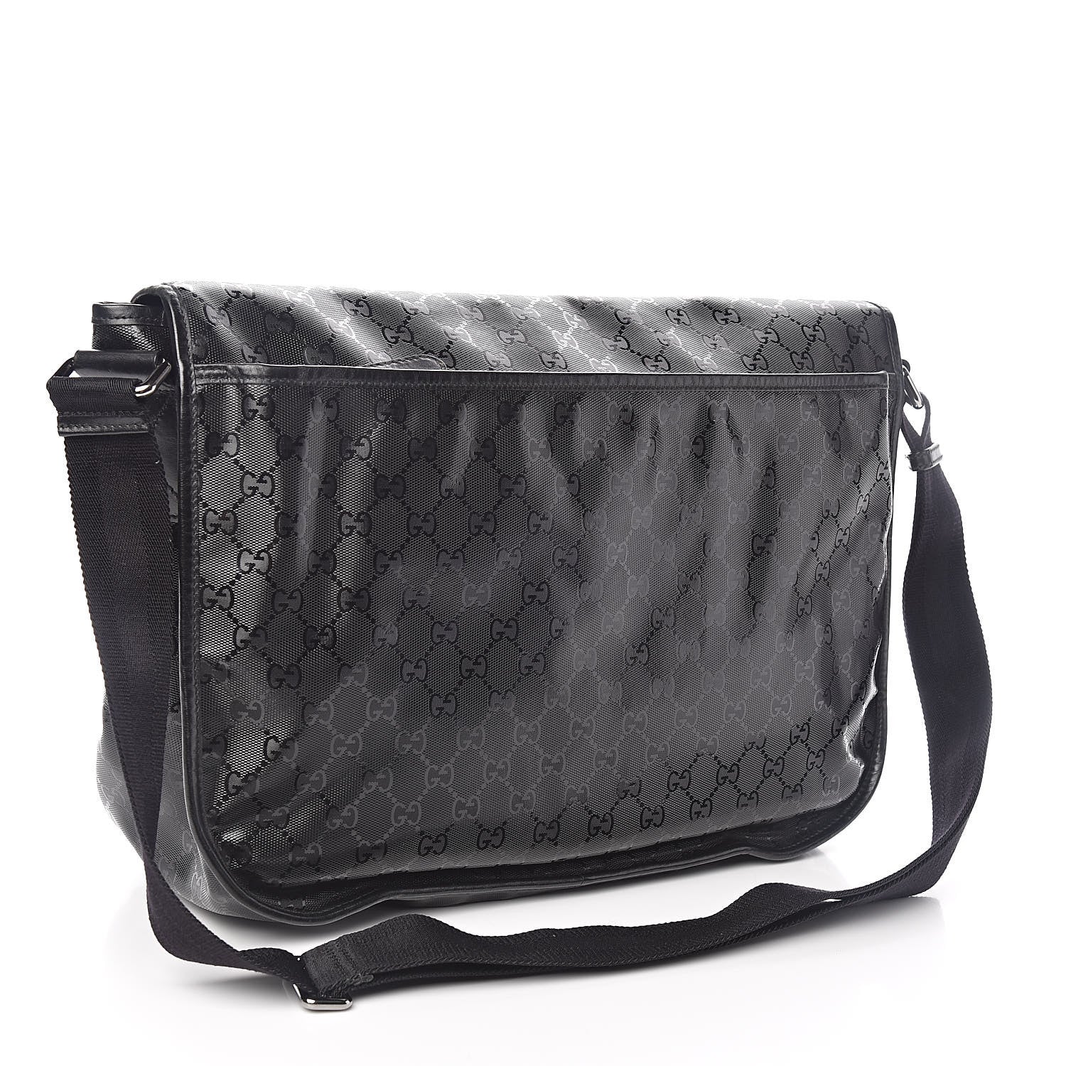 Gucci Imprime Monogram Large Double Buckle Flap Messenger Bag Black 3 of 9