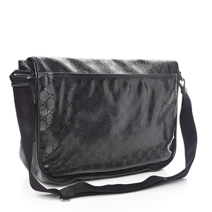 Gucci Imprime Monogram Large Double Buckle Flap Messenger Bag Black 3 of 9