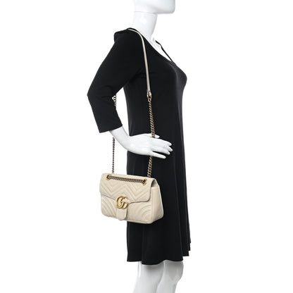 Gucci Calfskin Matelasse Small GG Marmont Shoulder Bag White 2 of 13