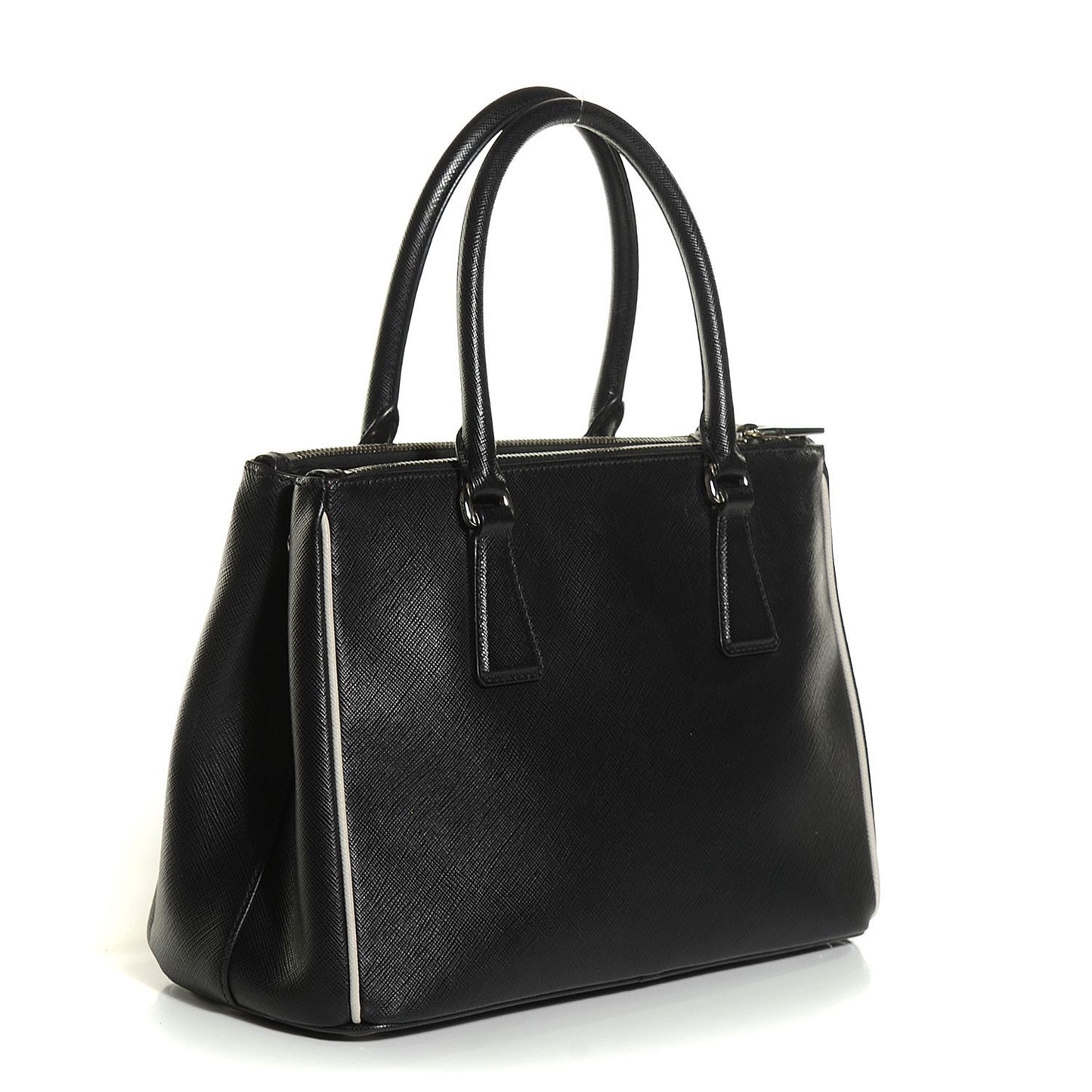 Saffiano Lux Small Double Zip Tote Black Talco