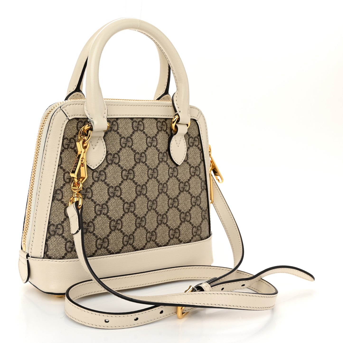 GG Supreme Monogram Azalea Calfskin Mini Horsebit 1955 Top Handle Bag Beige Ebony Mystic White