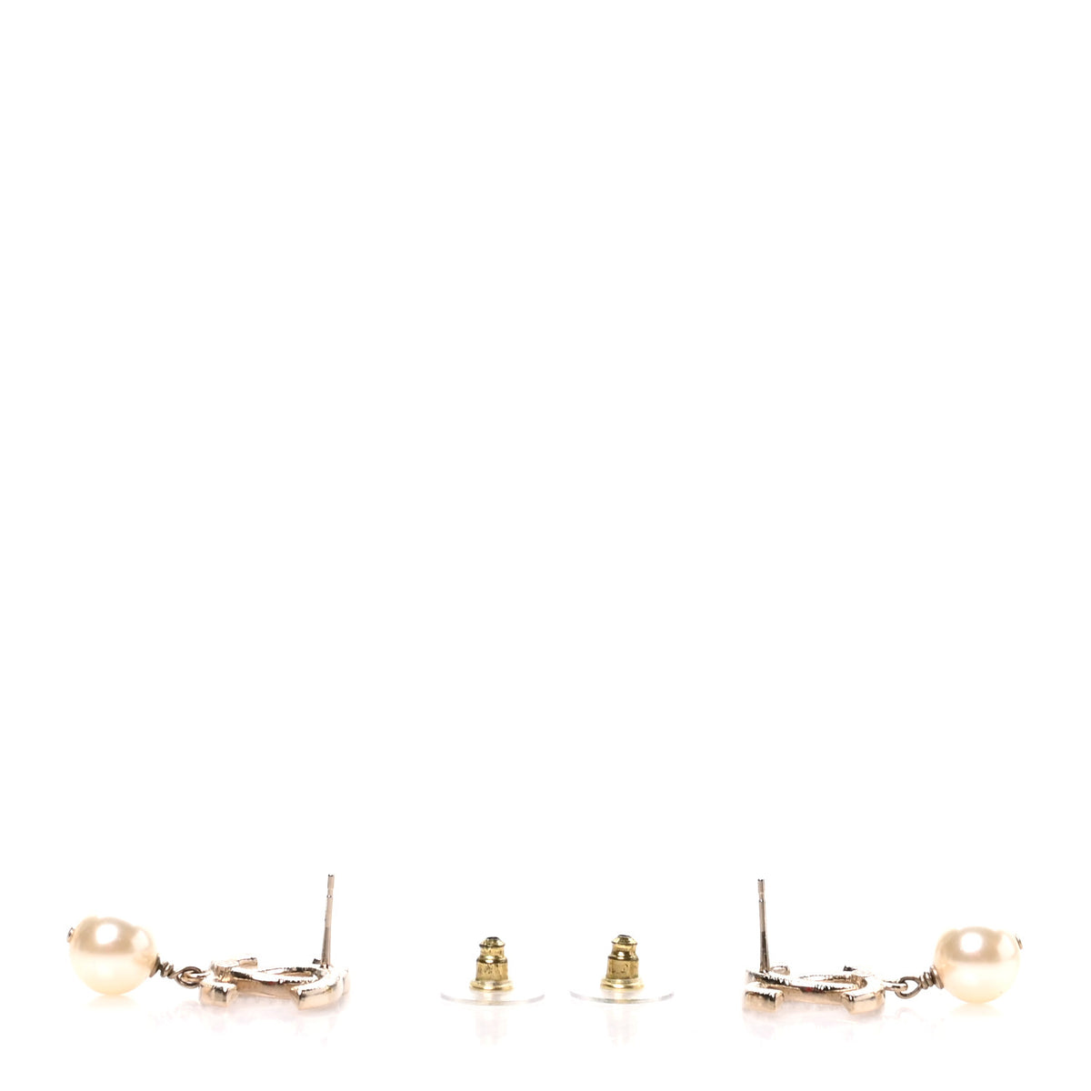 Chanel Crystal Pearl CC Drop Earrings Gold 3 of 5