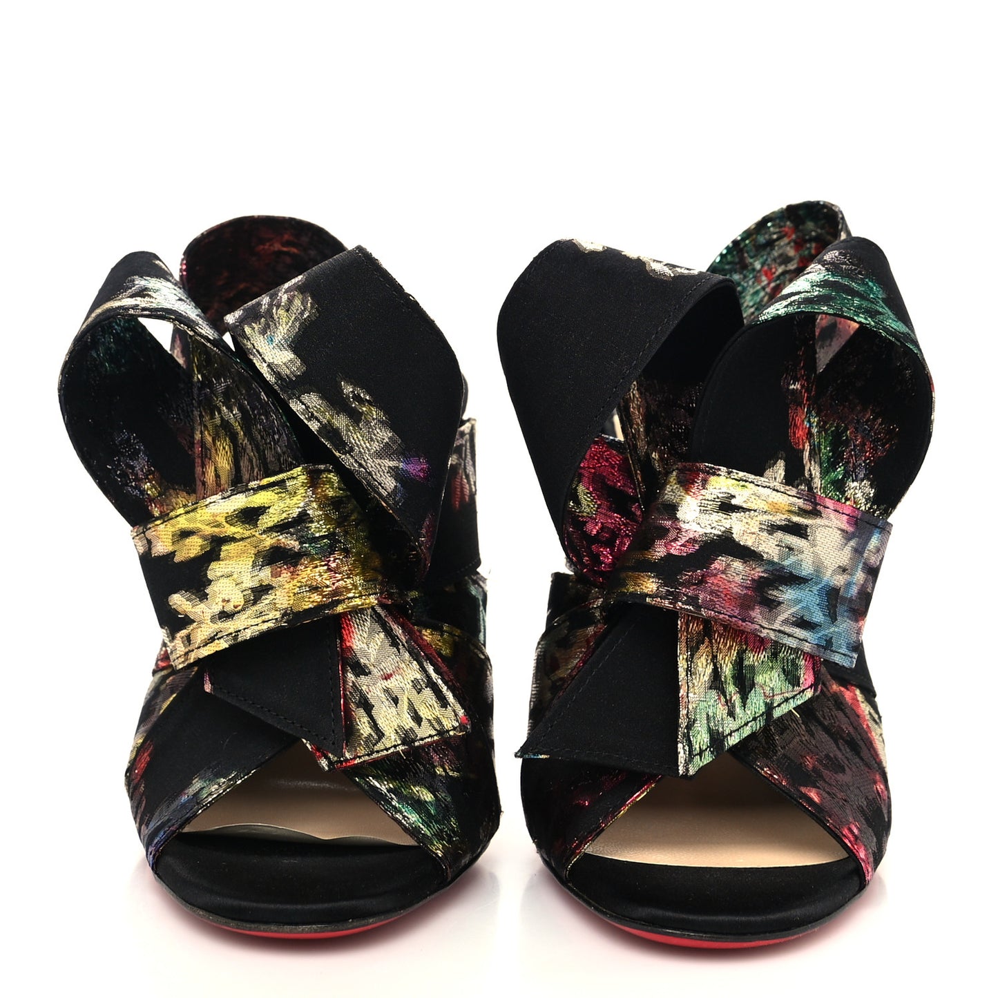 Metallic Brocade Bow Samouraissa 100 Mule Sandals 36.5 Black Multicolor
