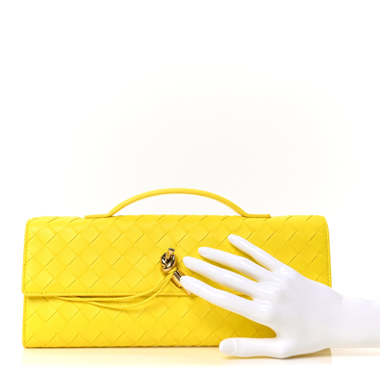 Bottega Veneta Nappa Intrecciato Long Andiamo Top Handle Clutch Sulfur 2 of 9