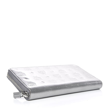MCM Metallic Monogram Patent Large Zip Around Wallet Silver 4 of 10