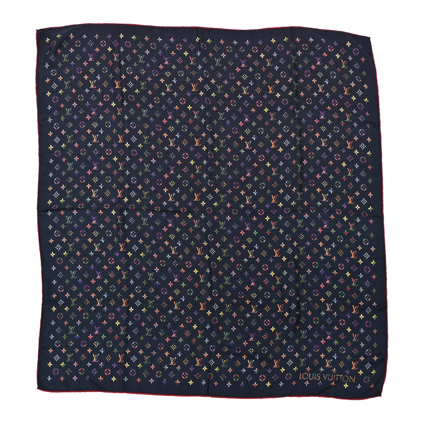 Silk Wool Monogram LV Garden Shawl Navy Blue