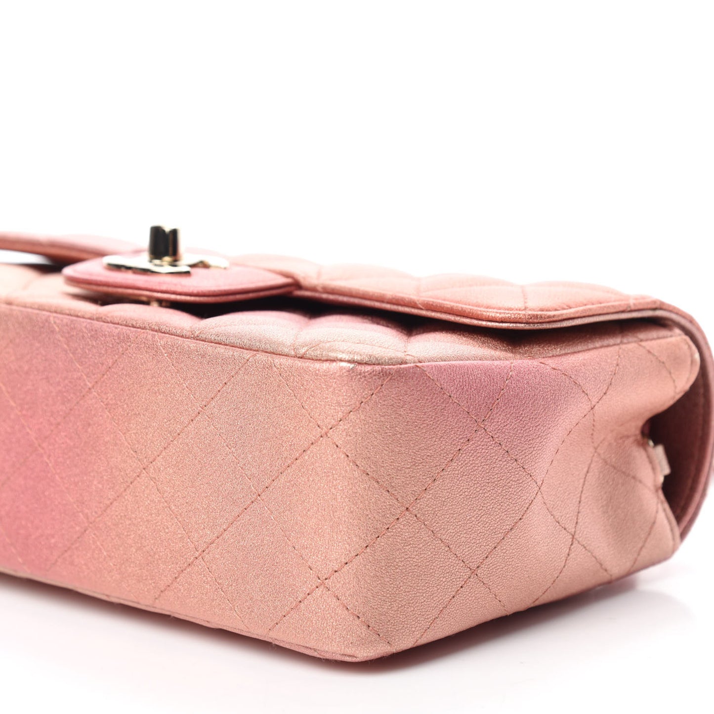 Metallic Lambskin Quilted Ombre Mini Rectangular Flap Pink