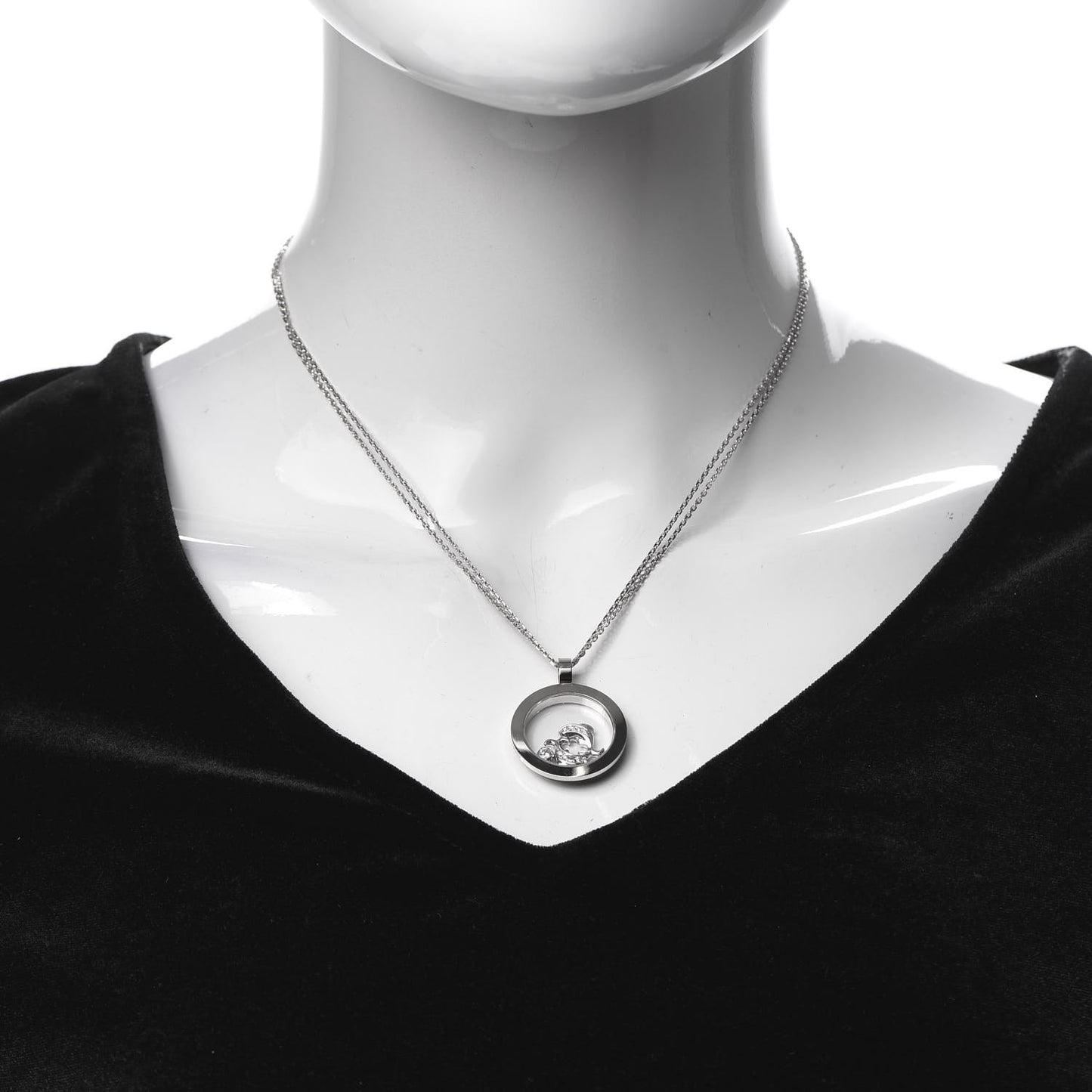 18K White Gold Diamond Happy Diamonds Dolphin Pendant Necklace