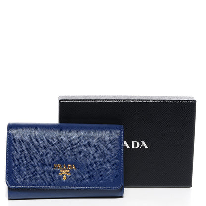 Prada Saffiano Metal Flap Wallet Bleuette 5 of 10