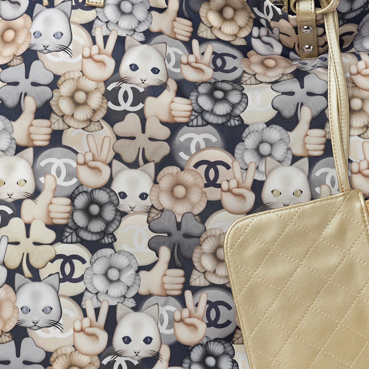 Chanel Nylon Cat Emoticon Tote Navy Gold 7 of 9