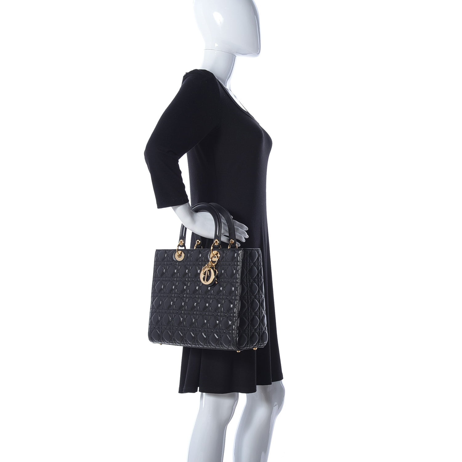 Christian Dior Lambskin Cannage Large Lady Dior Black 3 of 11