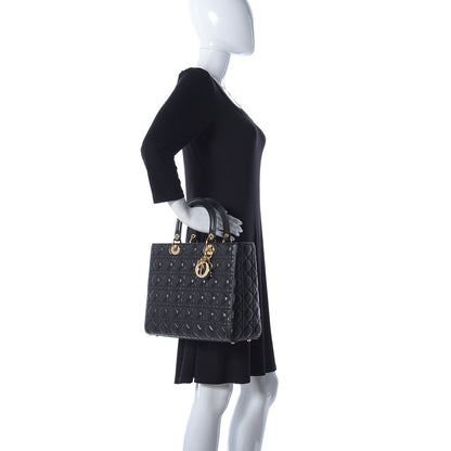Christian Dior Lambskin Cannage Large Lady Dior Black 3 of 11