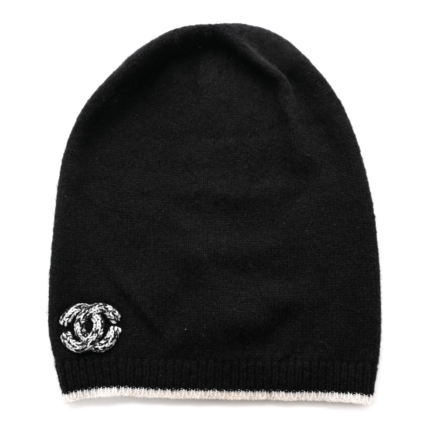 Cashmere Silk CC Beanie Hat Black White