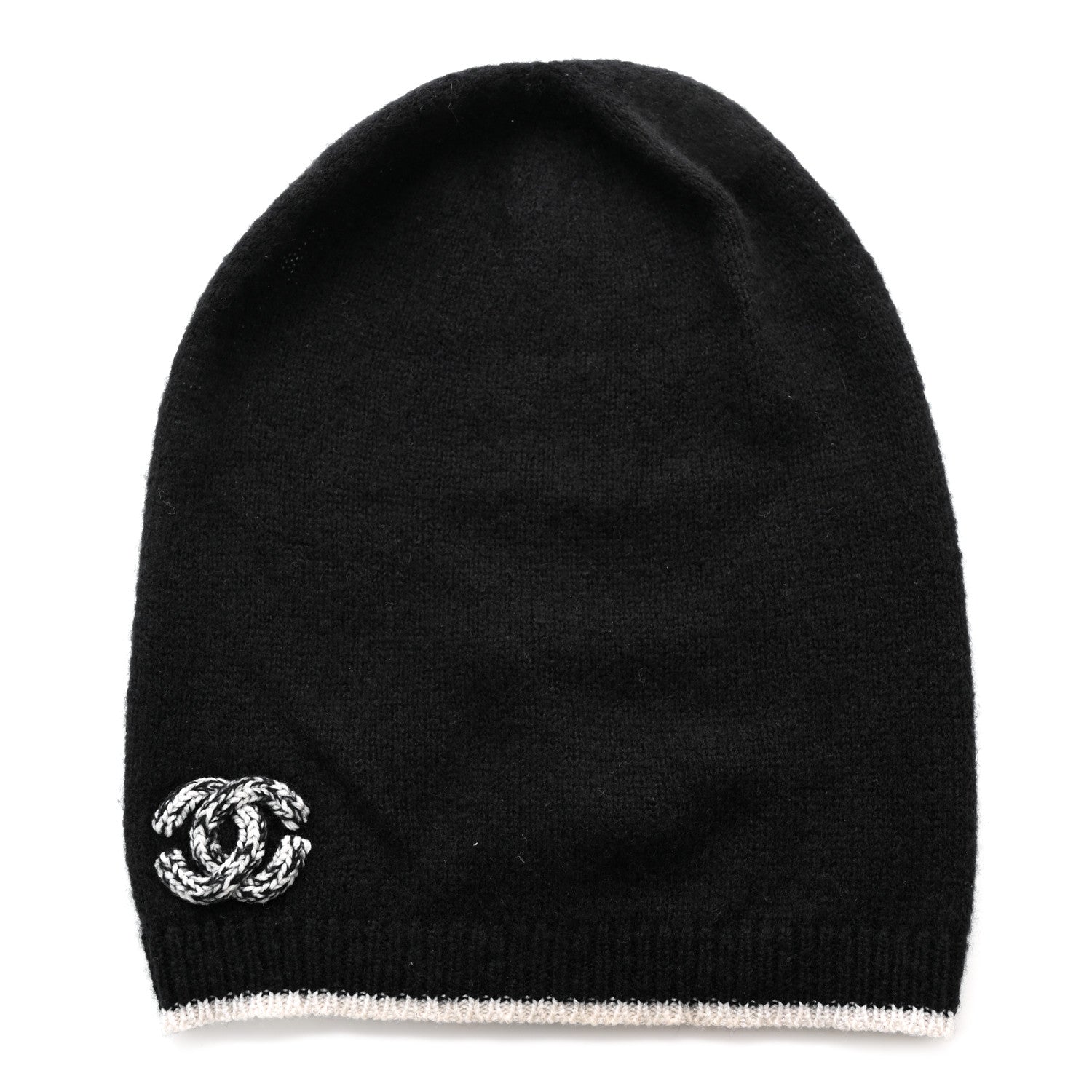 Chanel Cashmere Silk CC Beanie Hat Black White 1 of 6