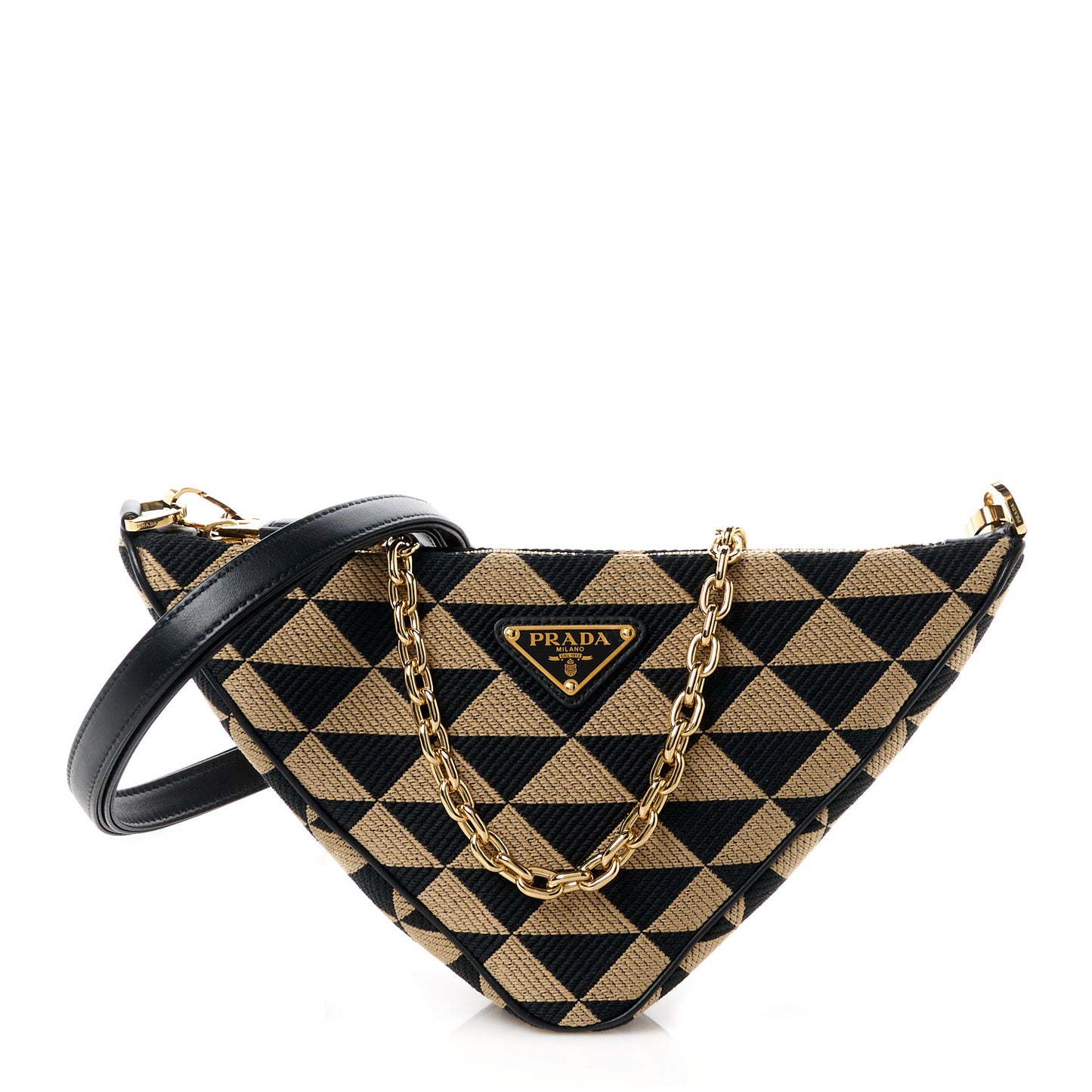 Jacquard Calfskin Triangolo Symbole Embroidered Mini Triangle Double Bag Black Corda