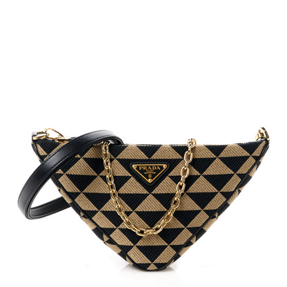 Prada Jacquard Calfskin Triangolo Symbole Embroidered Mini Triangle Double Bag Black Corda 1 of 10