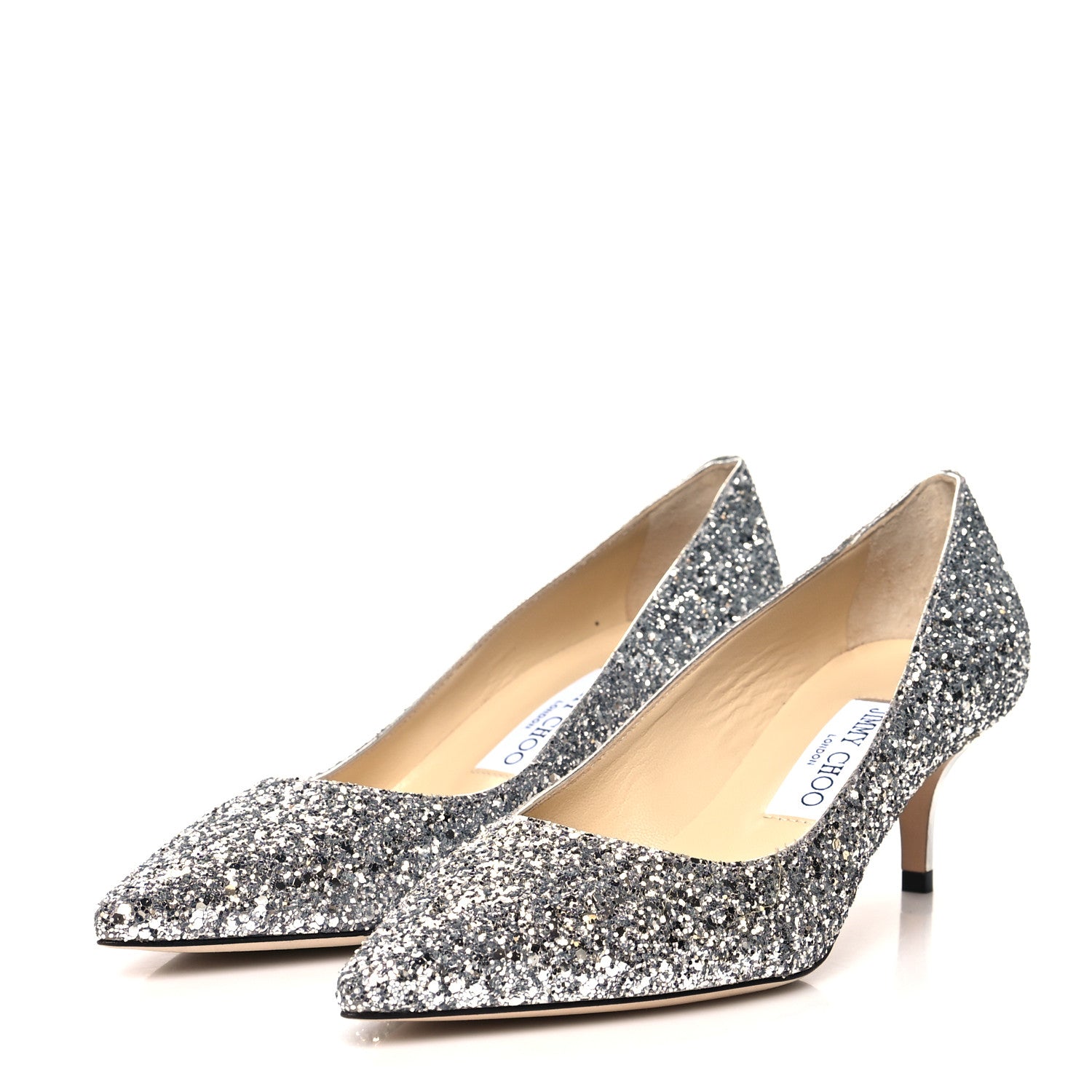 Jimmy Choo Coarse Glitter Fabric Pointy Toe Aza Pumps 37 Silver 3 of 7