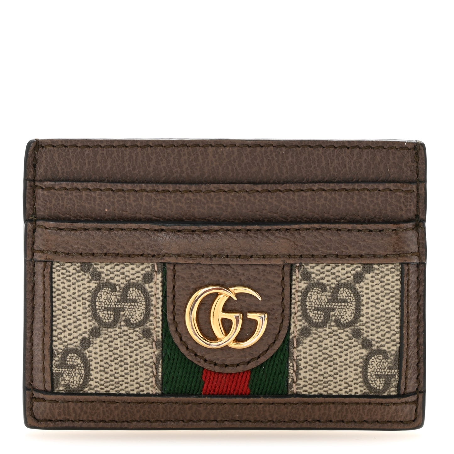 GG Supreme Monogram Textured Dollar Calfskin Ophidia Card Holder Beige Ebony New Acero