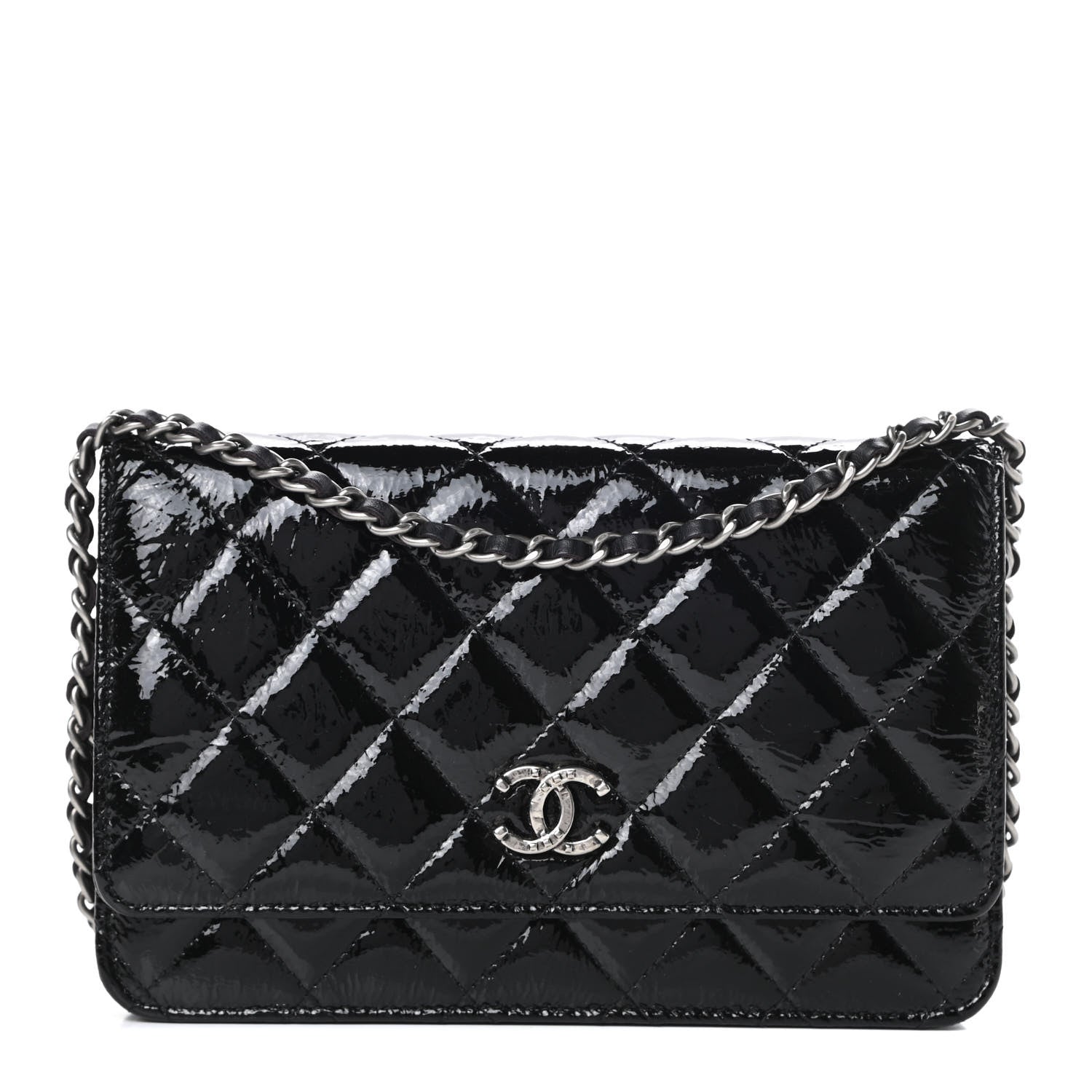 Chanel Patent Quilted Brilliant Wallet On Chain WOC Black 1 of 16