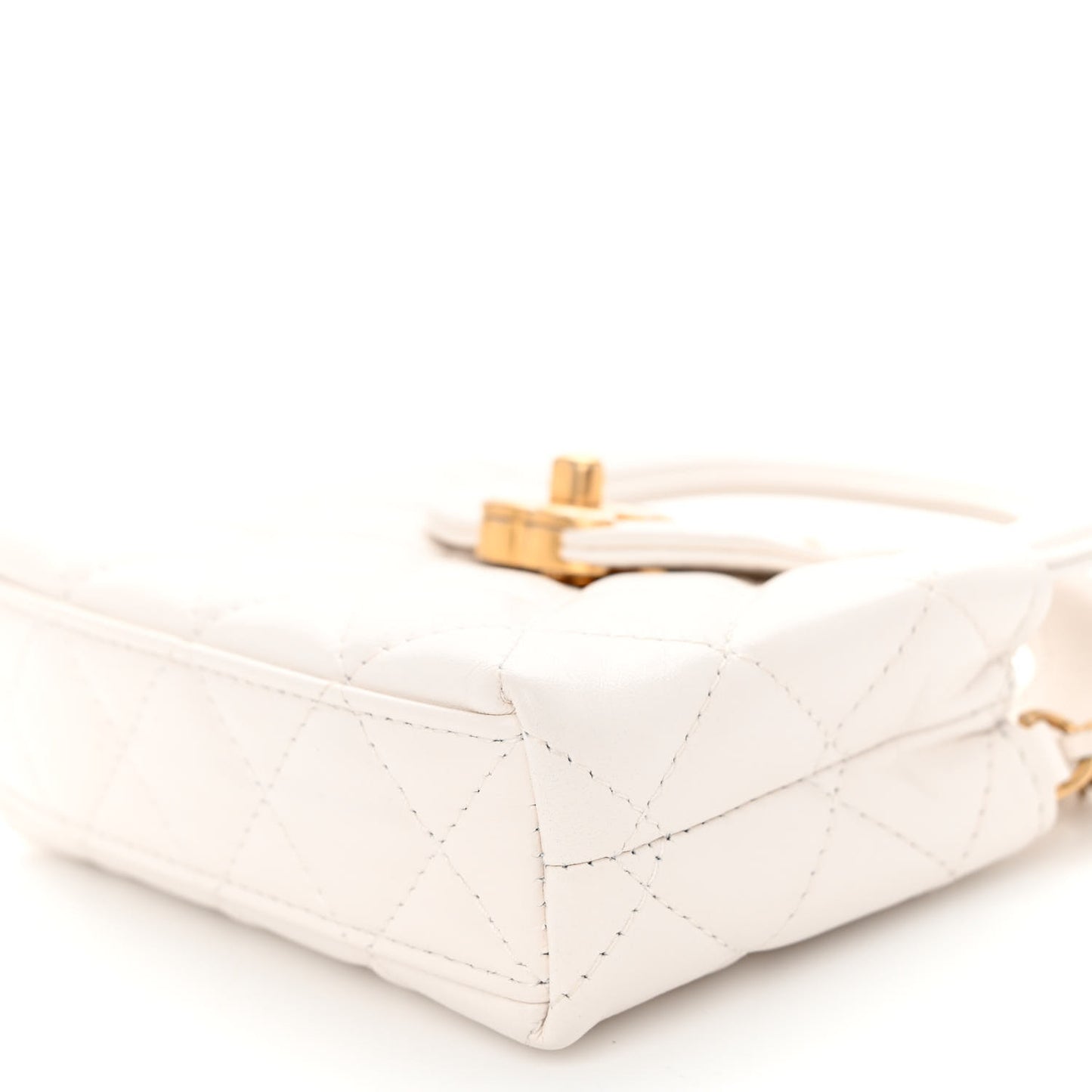 Shiny Aged Calfskin Quilted Mini Nano Kelly Shopper White