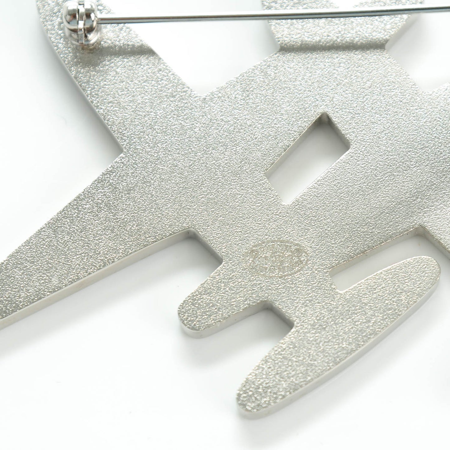 Metal Resin Mirror CC Airplane Brooch Black Silver