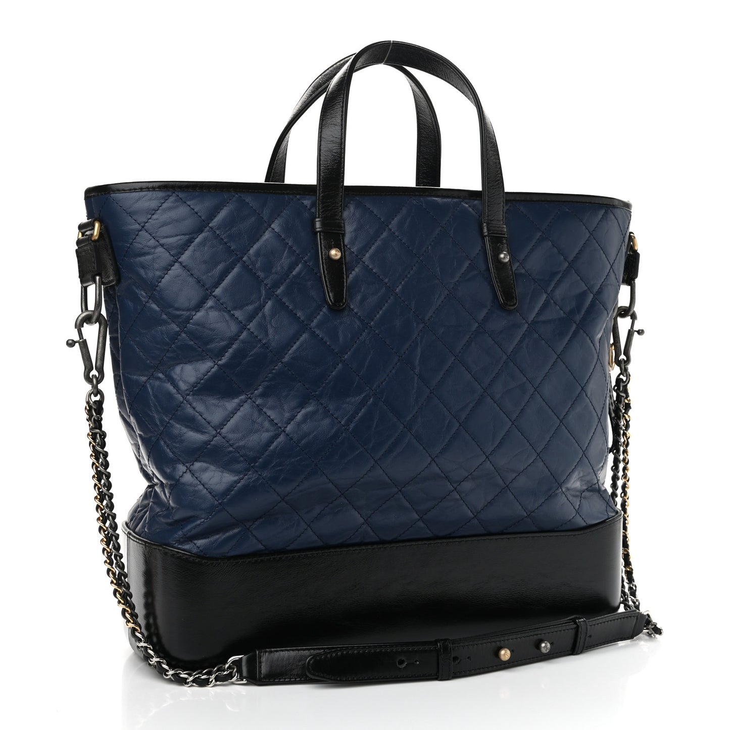 Aged Calfskin Quilted Large Gabrielle Shopping Tote Navy Black