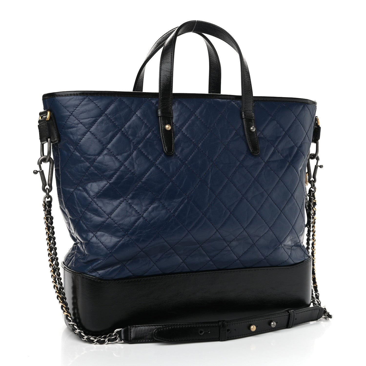 Chanel Aged Calfskin Quilted Large Gabrielle Shopping Tote Navy Black 3 of 10