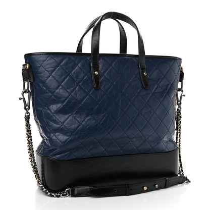 Chanel Aged Calfskin Quilted Large Gabrielle Shopping Tote Navy Black 3 of 10