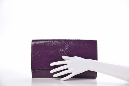 Saint Laurent Textured Patent Monogram Large Belle De Jour Clutch Purple 10 of 16