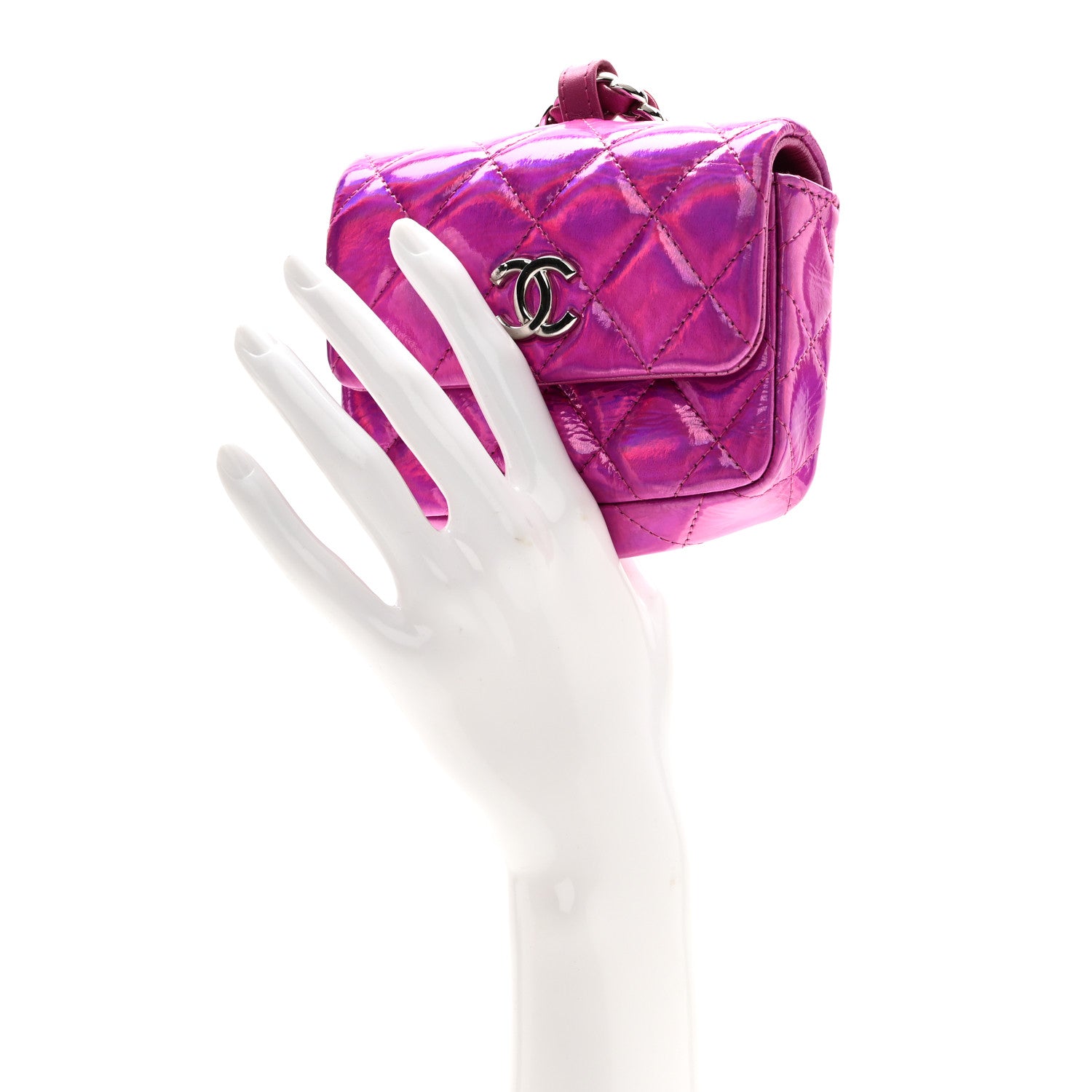 Chanel Patent Lambskin Quilted CC Hook Card Holder Pink 2 of 10