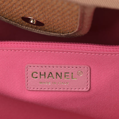 Chanel Straw Raffia Calfskin Striped Medium Deauville Tote Dark Beige Fuchsia Navy Blue 6 of 12
