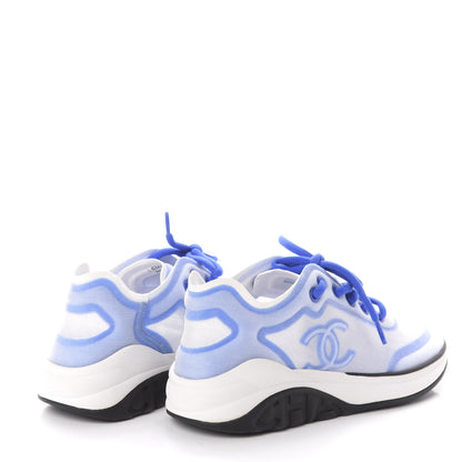 Chanel Calfskin Mesh Lyrca Womens Logo Sneakers 36.5 White Blue 4 of 6