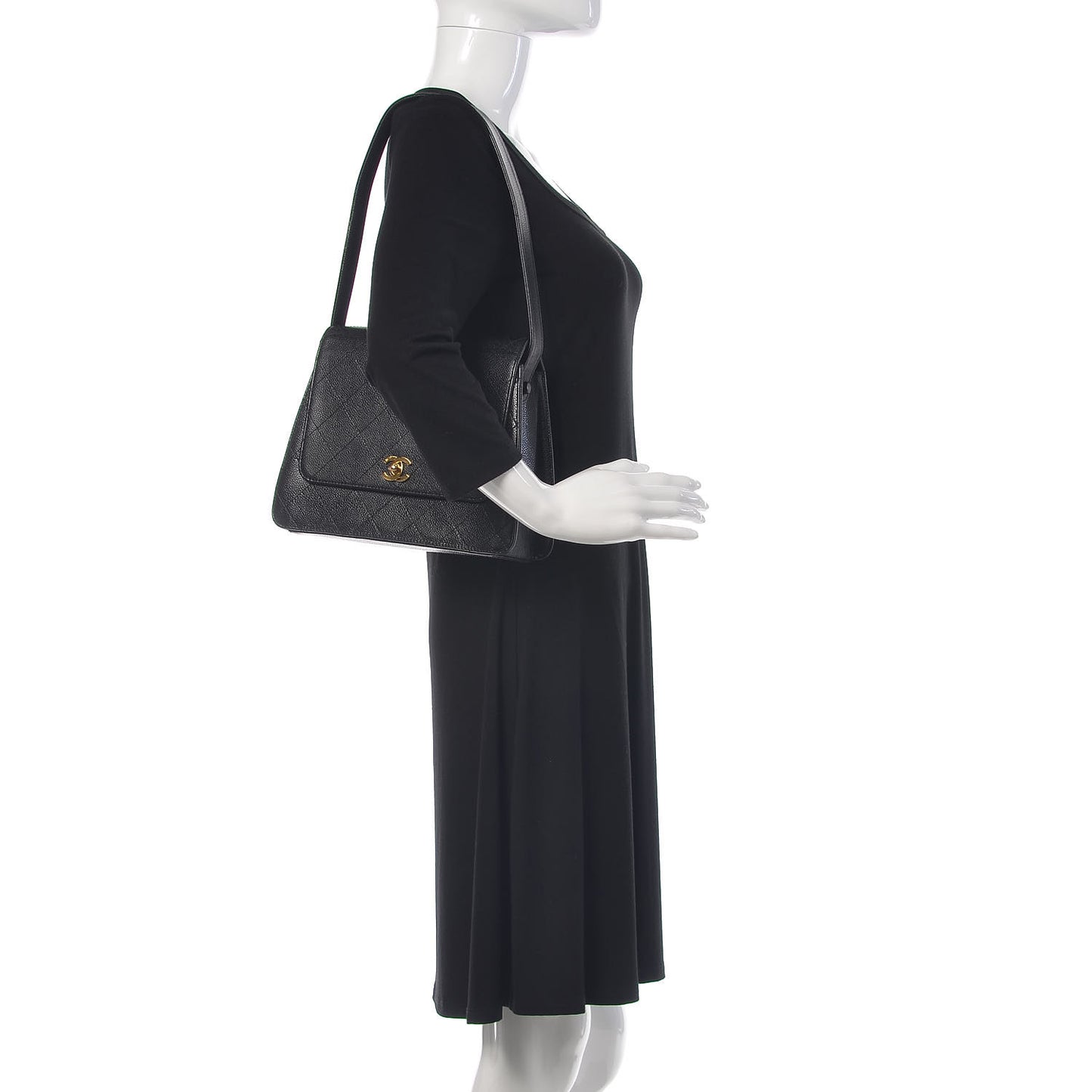 Caviar Quilted Flap Shoulder Bag Black