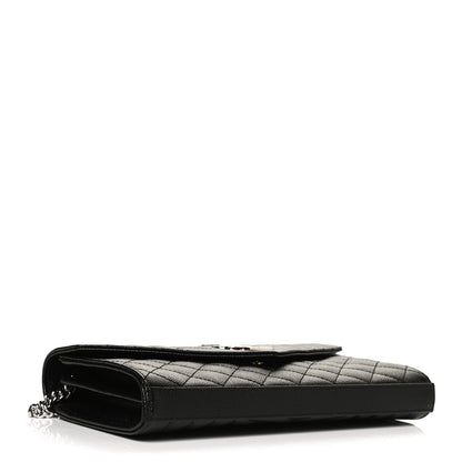 Saint Laurent Grain De Poudre Mixed Matelasse Triquilt Monogram Chain Wallet Black 3 of 10