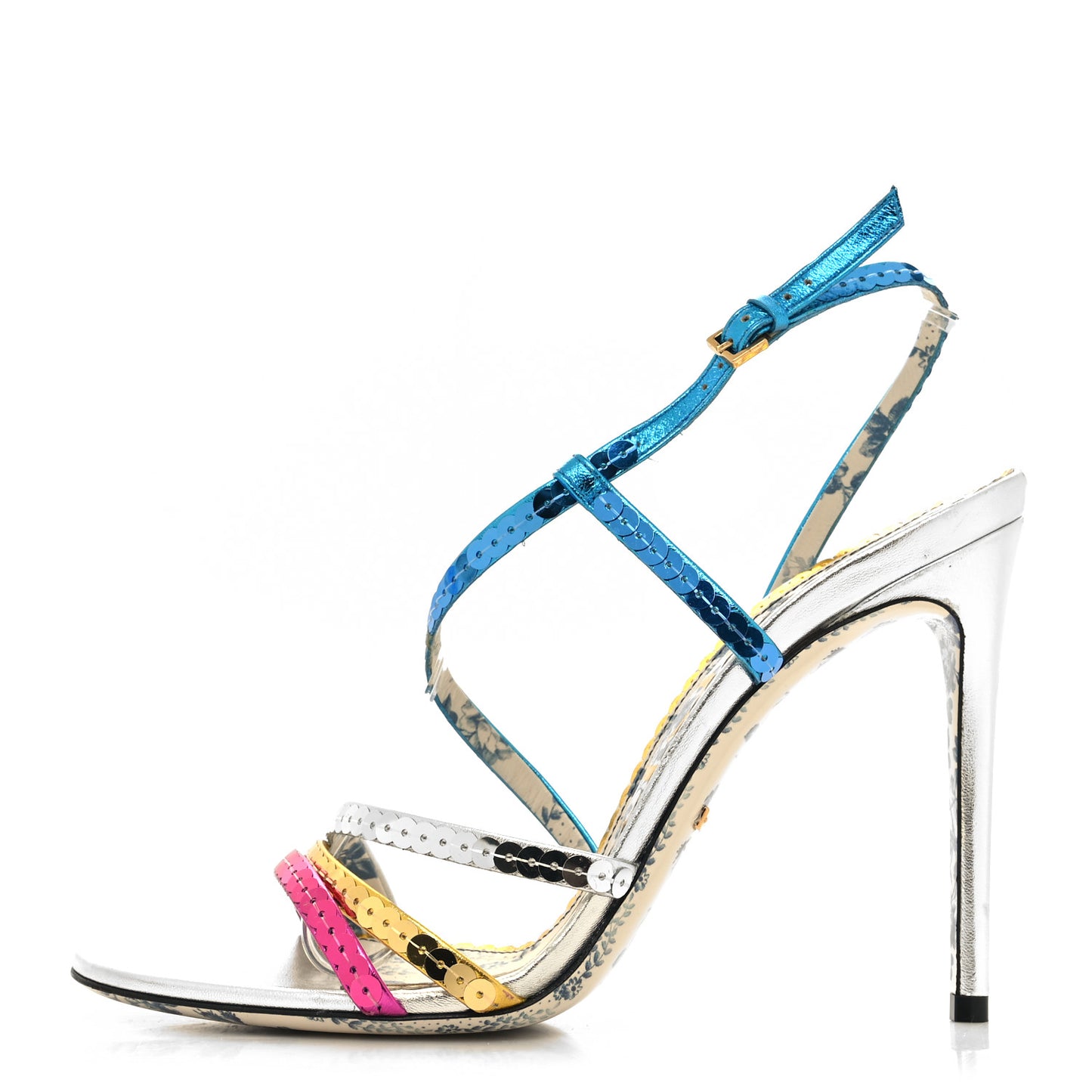 Sequin Paillette Nappa Silk Braided Haines High Heel Sandals 40 Fuxia Oro Vecchio Argento