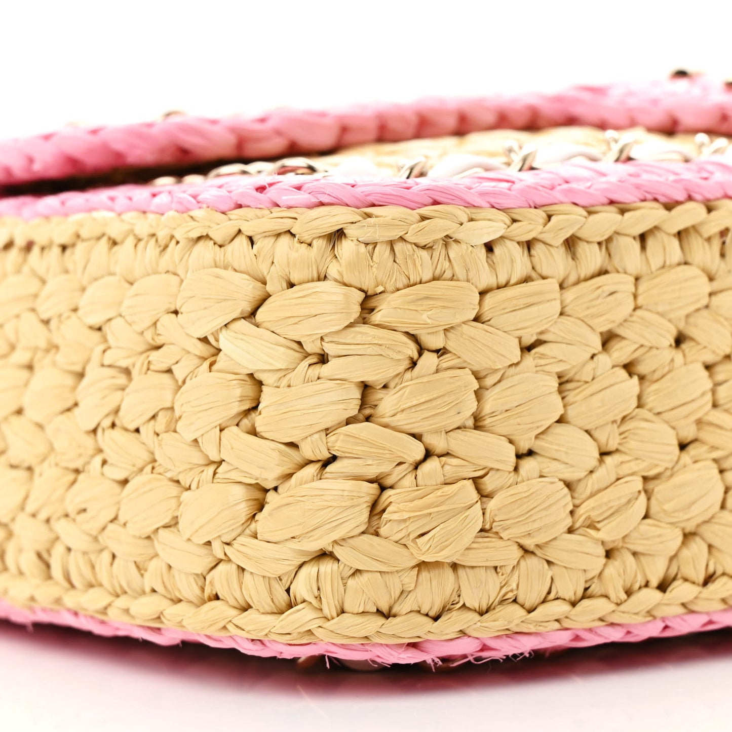 Raffia Chain Venice Beach Flap Bag Beige Pink