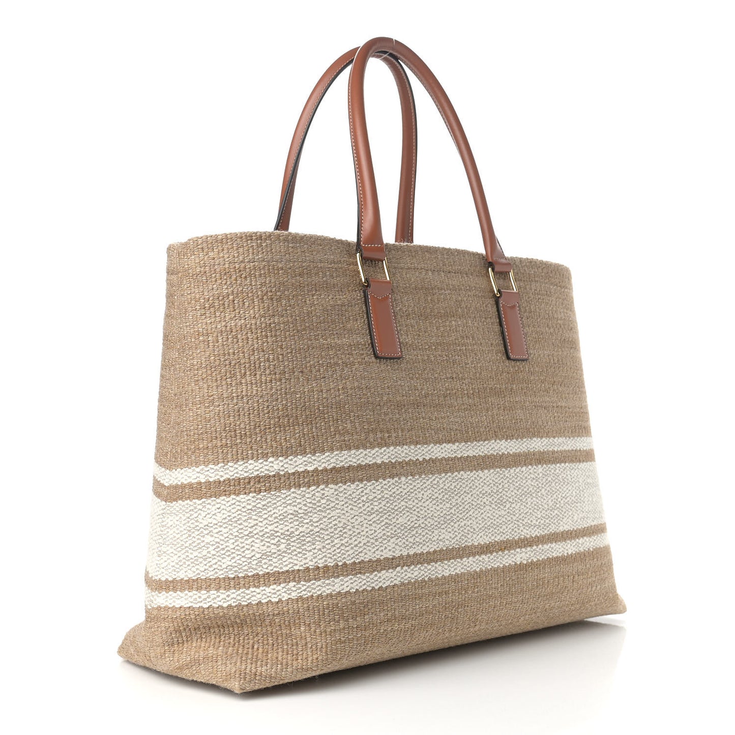 Textile Calfskin Horizontal Cabas Beige Tan